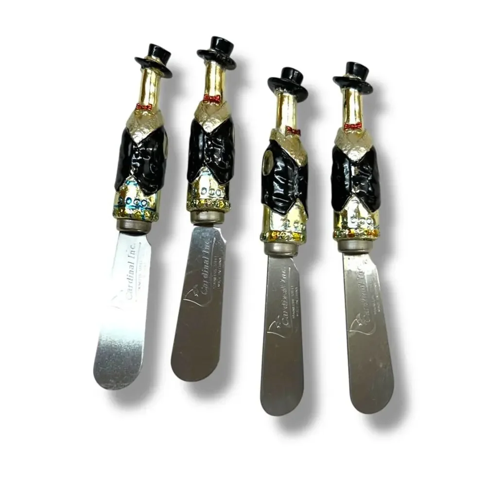 Y2k New Years Millenium Cheese Knives Spreaders Set of 4 Champagne Tophat
